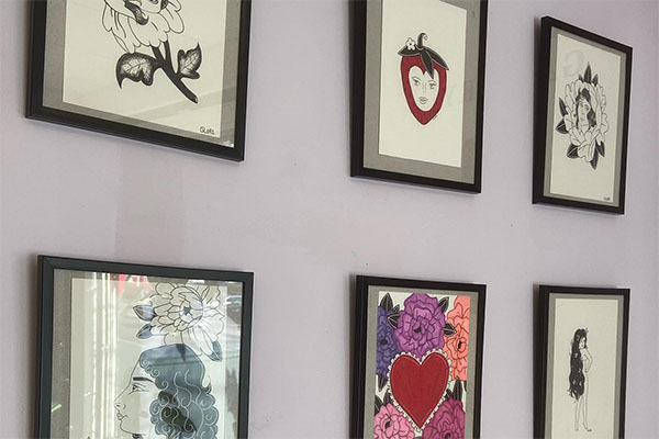 pop up art gallery at Lucy Juicy location