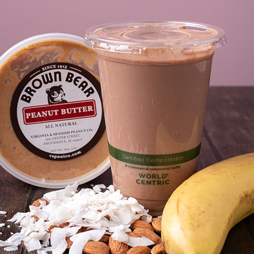 peanut-butter colored smoothie